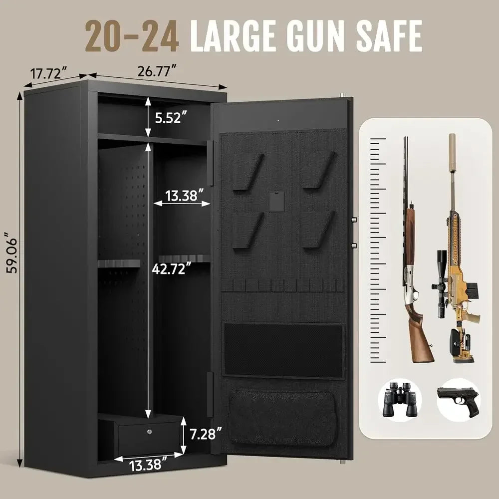 20-24 Capacity Firearms Safe, Large Biometric Rifle and Pistol Safe, Adjustable Shelving and Door Organizer, Heavy-Duty Alarm-Eq