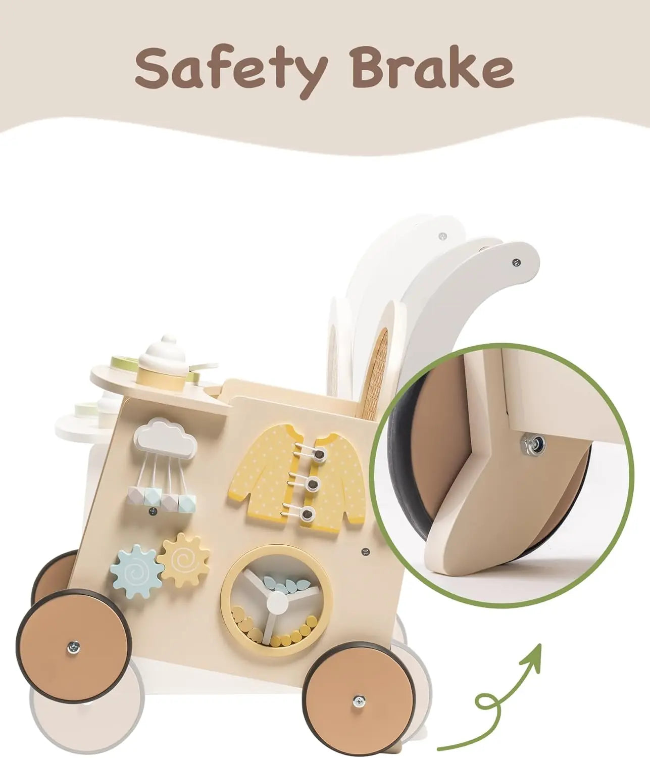 Robotime Robud Wooden Baby Walker Doll Stroller Push Along Walker with Safety Brake for 10 Months and Up