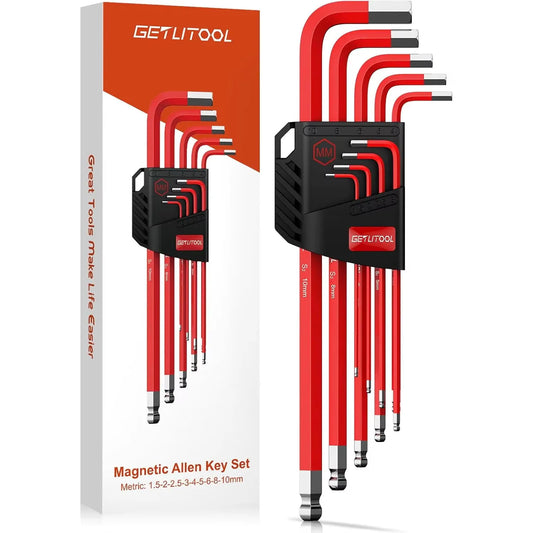 9pc Magnetic S2 Steel Metric Allen Key Set Long Arm BallEnd