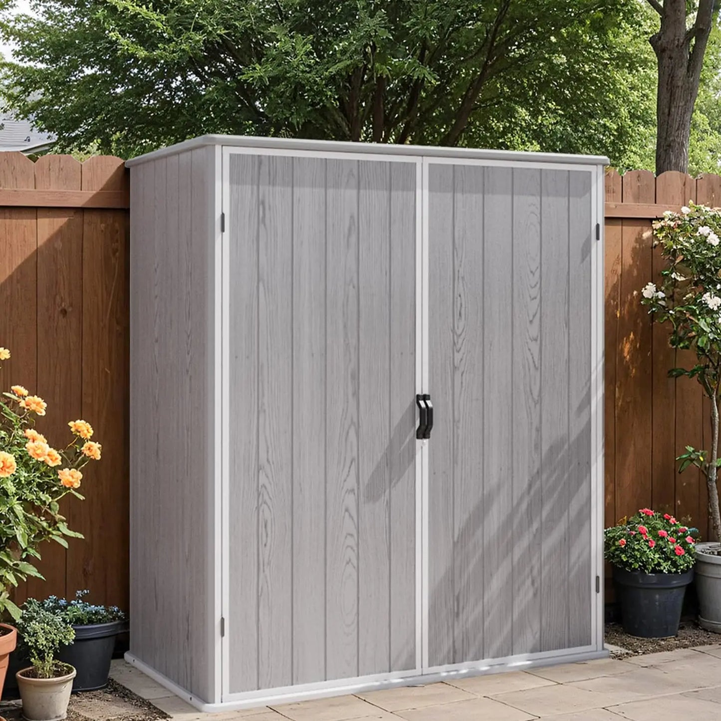 Plastic Outdoor Storage Shed 5x3 Ft With Stable Roof Lockable Doors Waterproof