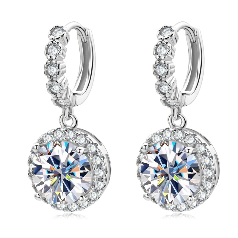1 2 3 Carat Moissanite Diamond Drop Earrings 925 Sterling Silver Women