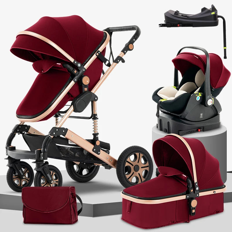3 In 1 Baby Stroller Baby Travel System Baby Carriage With Isofix Base Foldable Newborn Pram Reversible Standard Stroller
