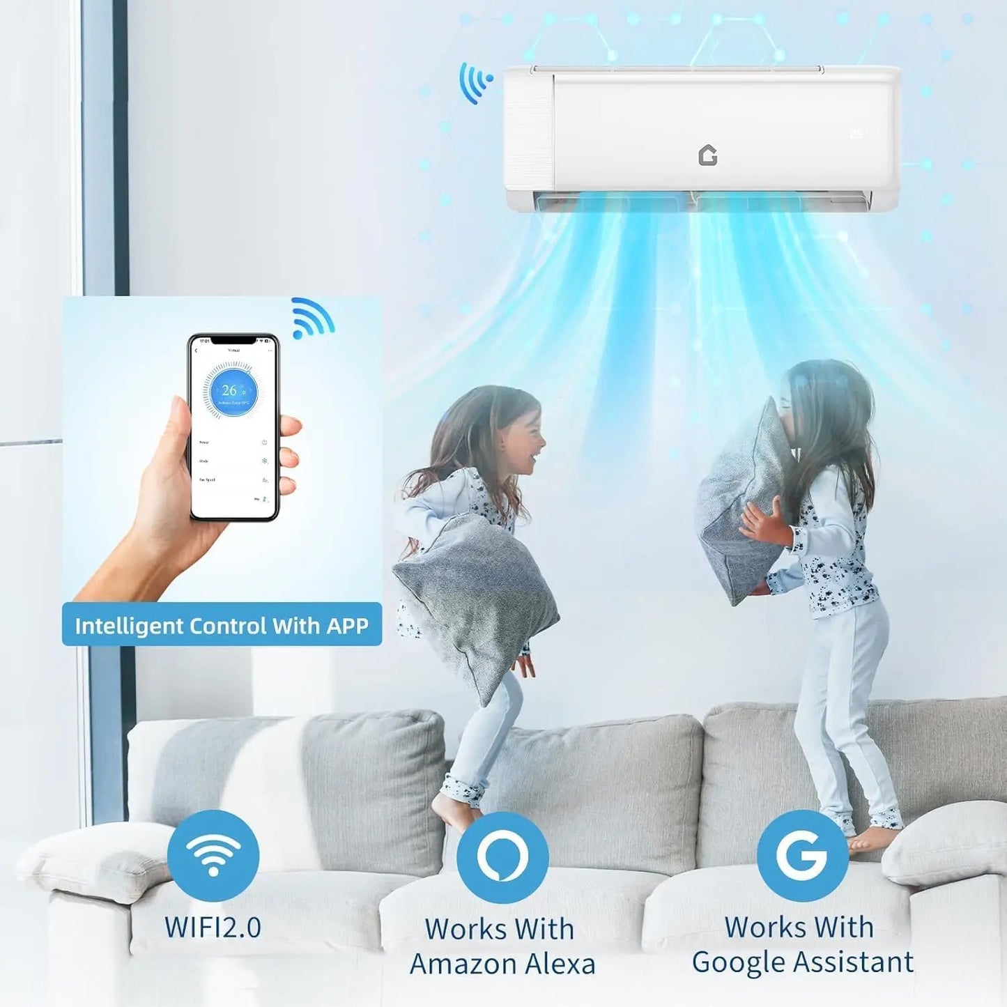 24000 BTU Mini Split Air Conditioner with Heater,19 SEER2, 230V Energy Ductless Wall-Mounted AC Unit with Remote Cools Rooms