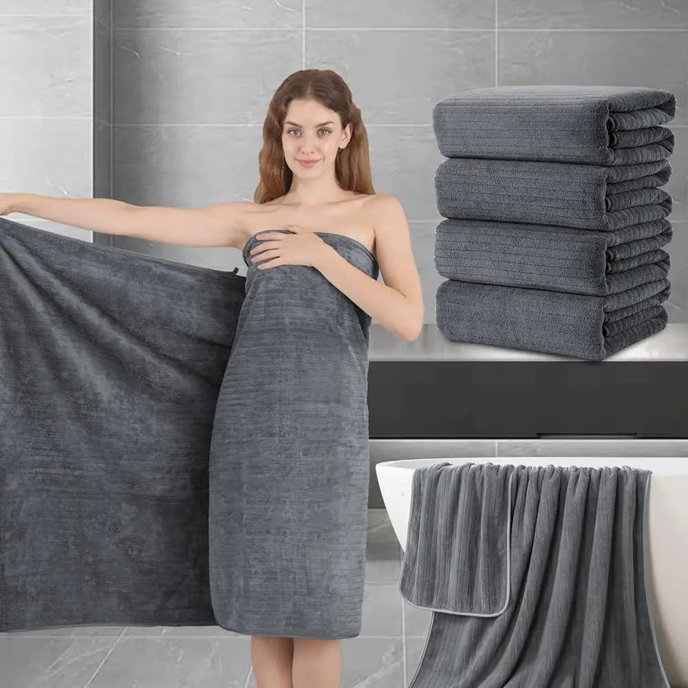 Extra Large Bath Towel Set of 4 Ultra Soft Fluffy Microfiber Bath Sheets Highly Absorbent Lightweight Fast Drying Durable Towels