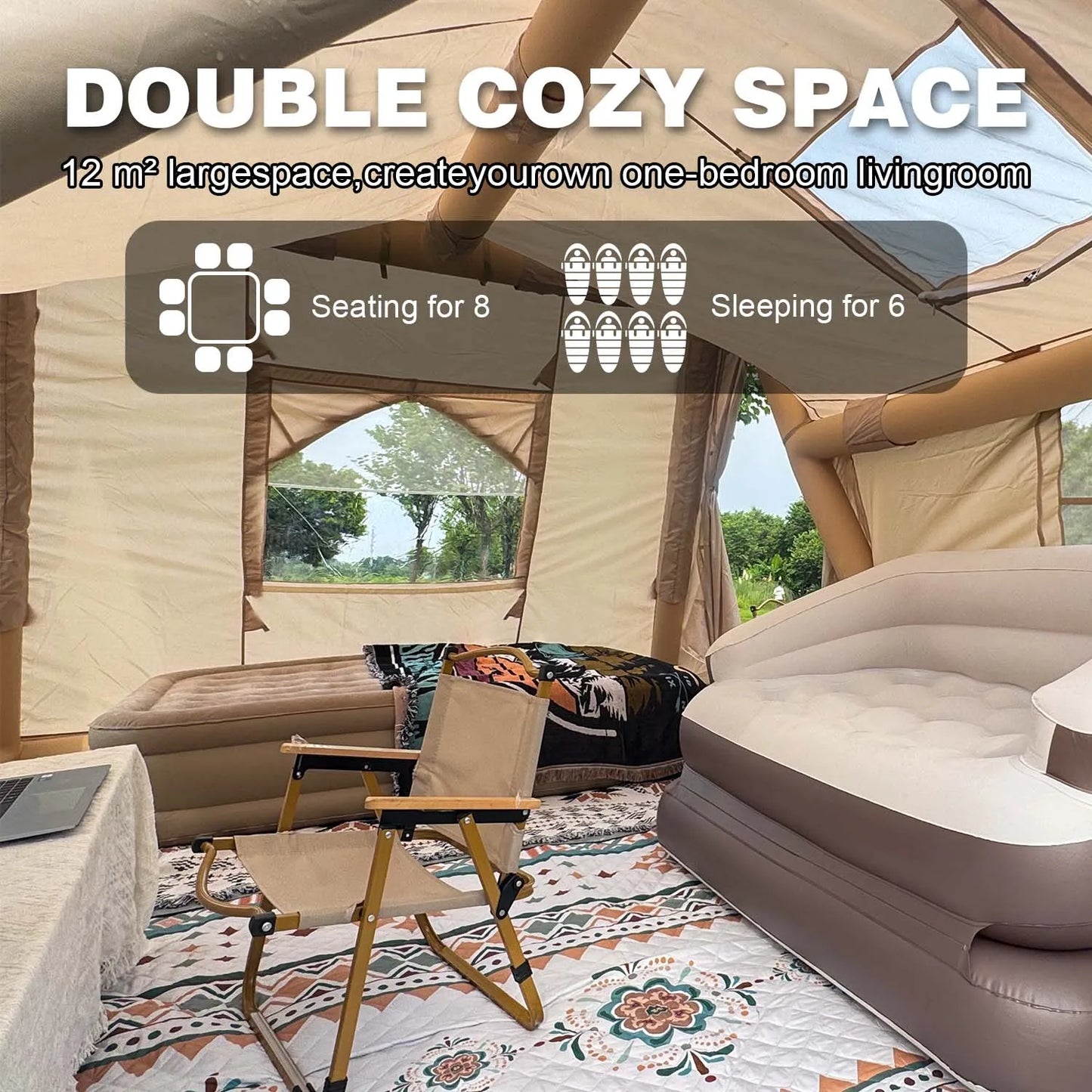 Inflatable 6 To 8 Person Camping Tent For 4 Season With Rainfly And Stove Jack