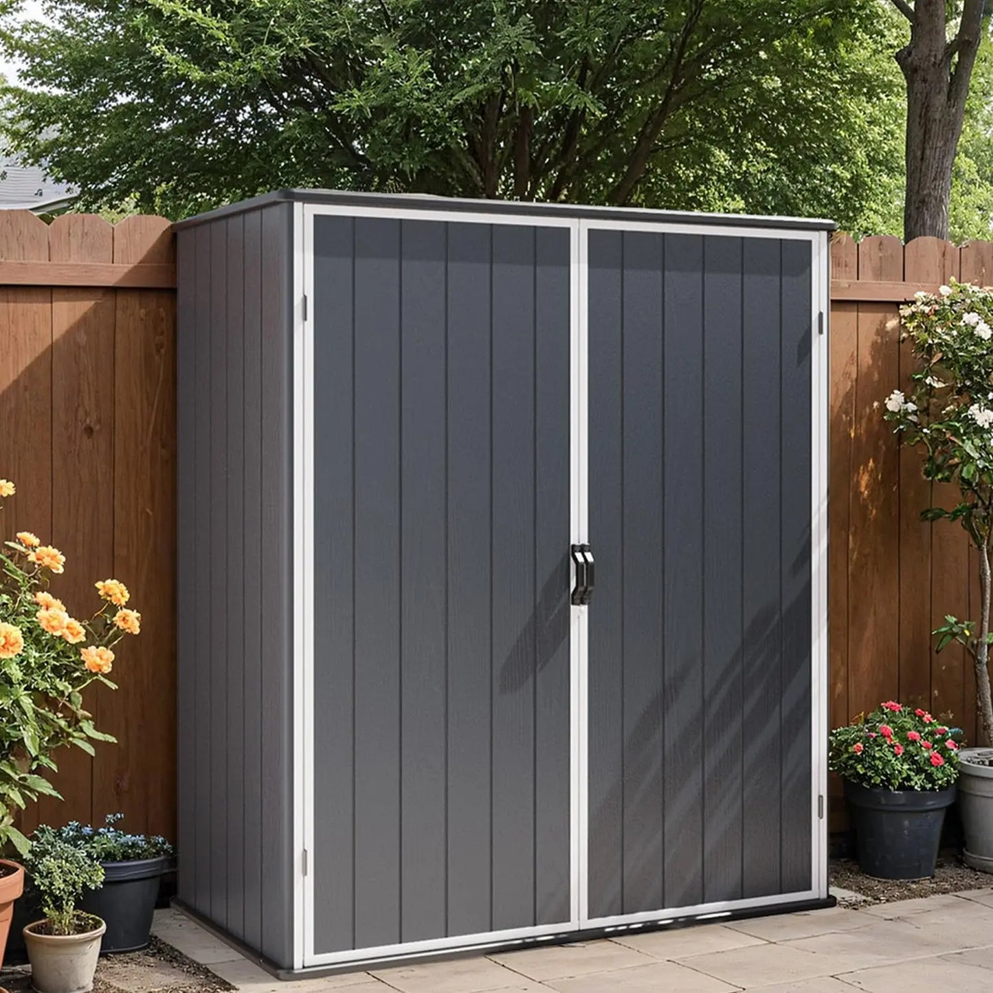 Plastic Outdoor Storage Shed 5x3 Ft With Stable Roof Lockable Doors Waterproof