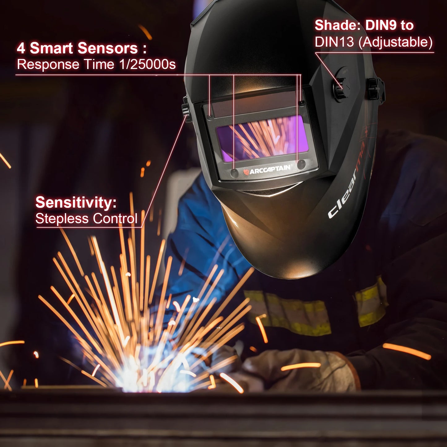 ARCCAPTAIN Welding Helmet Welder Mask Chameleon Large View True Color Solar Power Auto Darkening Welding For Arc Weld Grind Cut