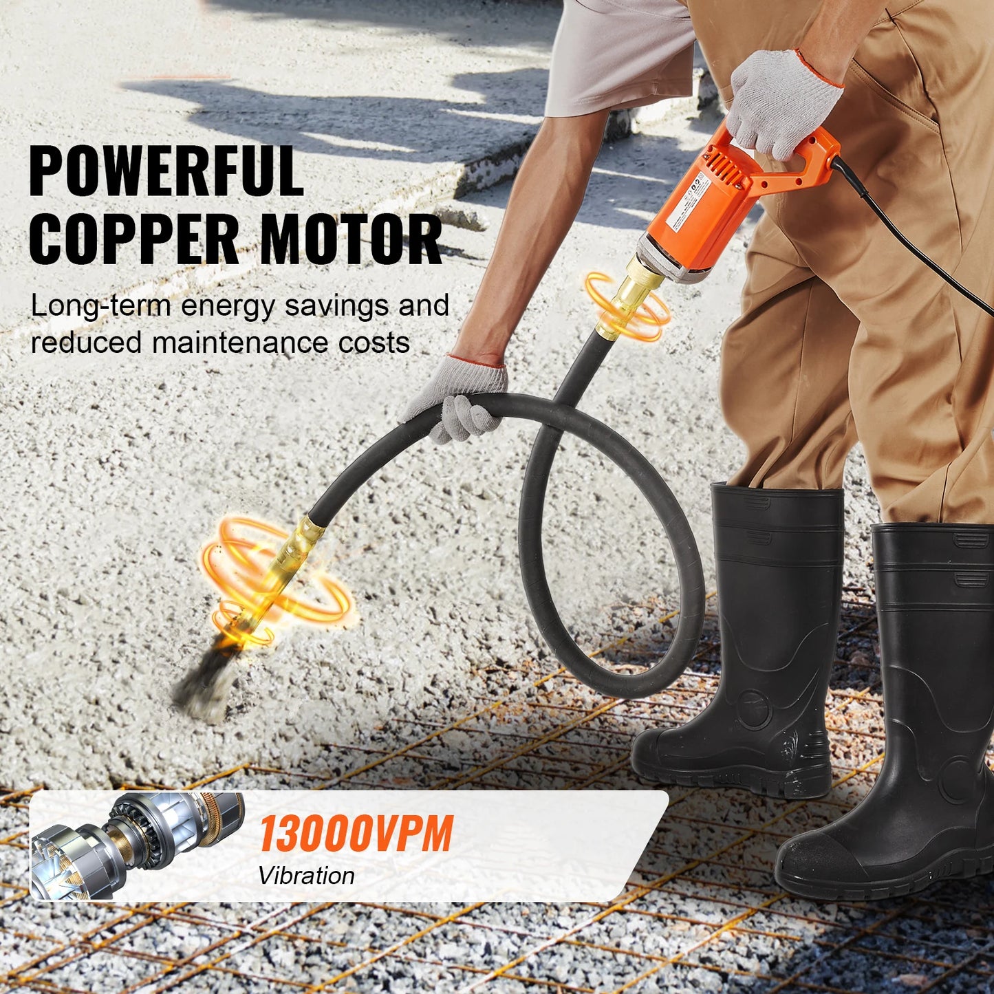 SucceBuy 800W Electric Vibrator 13000 VPM Electric Concrete Vibrating Tool Portable Pencil Cement Vibrator Remove Air Bubble