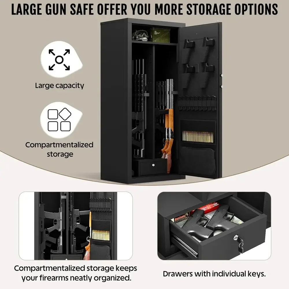 20-24 Capacity Firearms Safe, Large Biometric Rifle and Pistol Safe, Adjustable Shelving and Door Organizer, Heavy-Duty Alarm-Eq