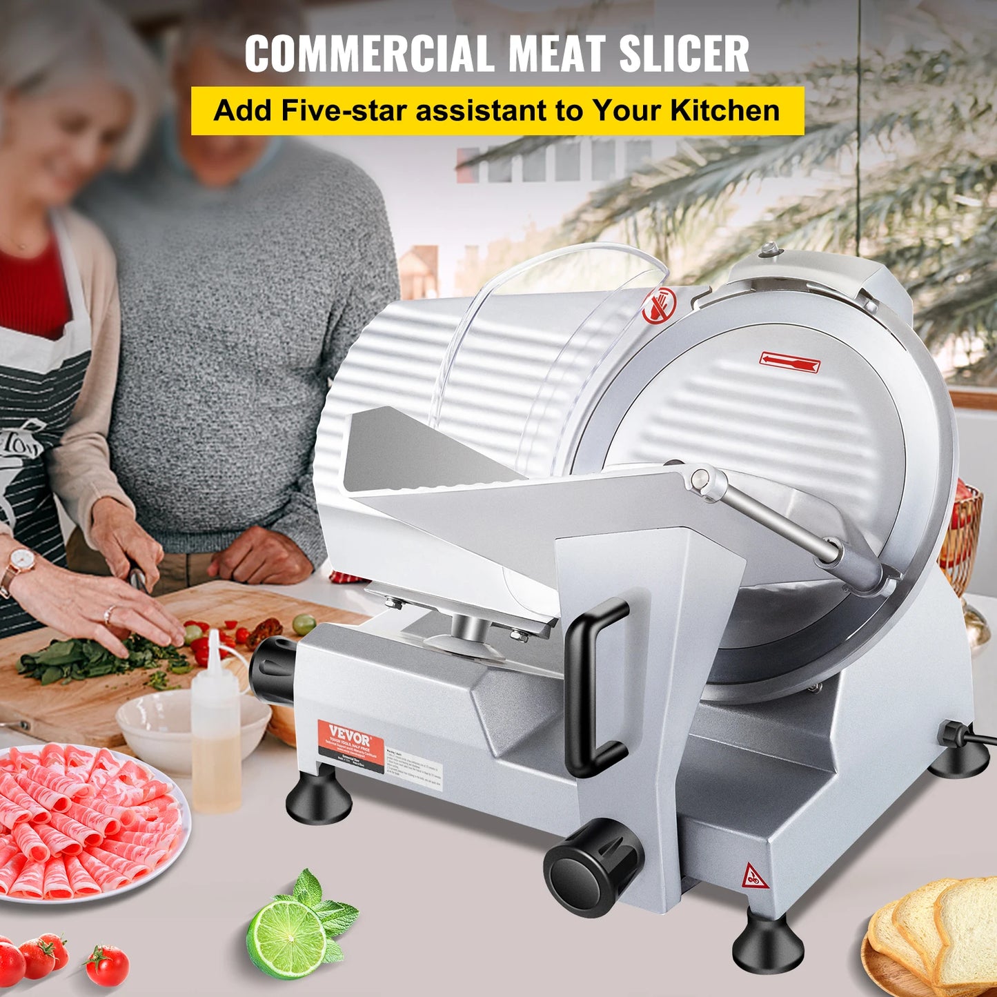 SucceBuy 240W Commercial Meat Slicer Electric Deli Food Slicer 10 Inch Carbon Steel Blade Kitchen Appliances