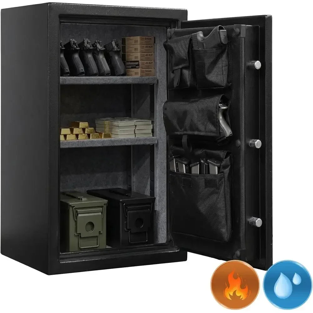 1400°F Fire-Resistant Pistol Safe with Digital Lock, Anti-Theft Alarm, and Storage for Guns, Cash, Documents