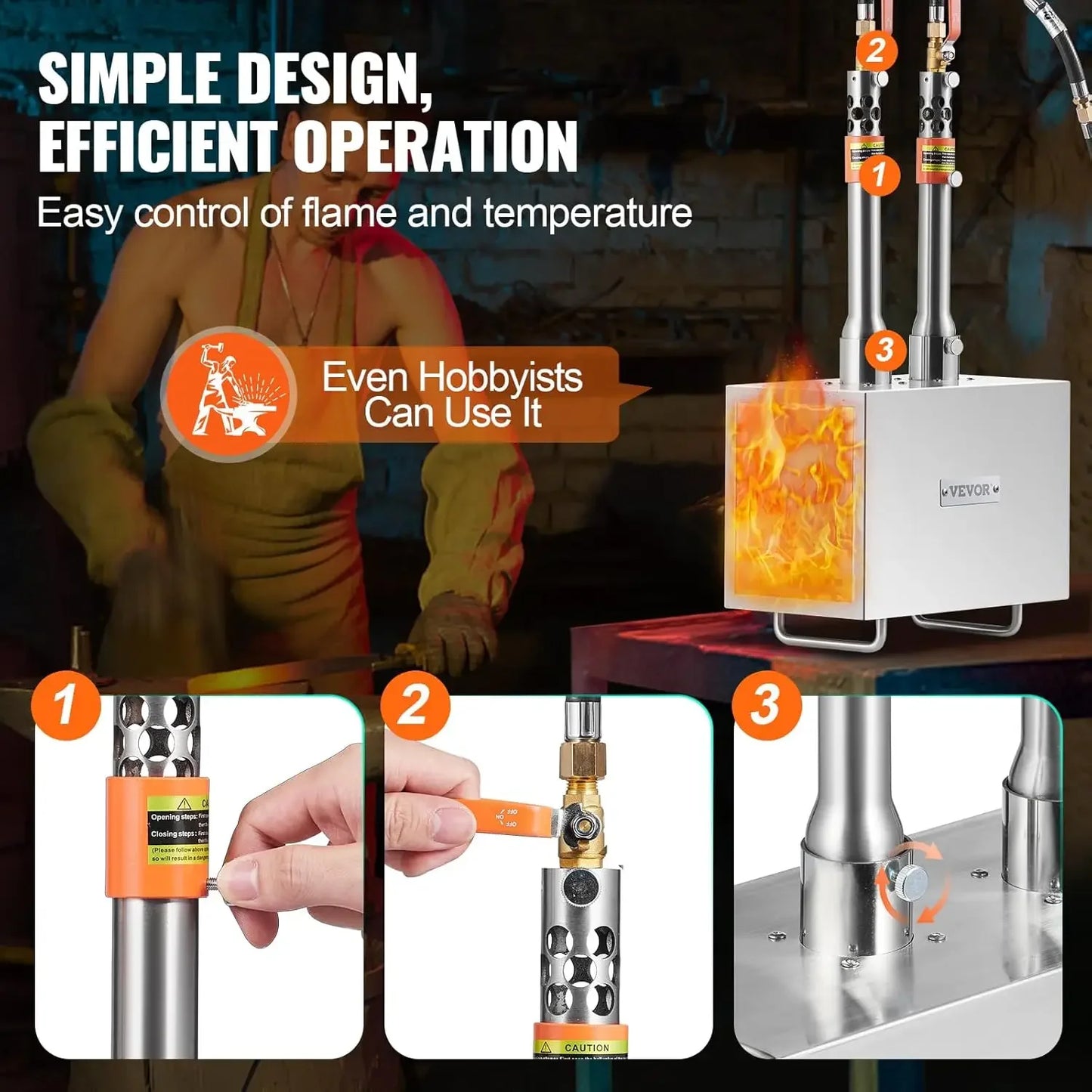 Portable Propane Forge 2 Burner Farrier 2600F Blacksmithing Gas Forge Capacity