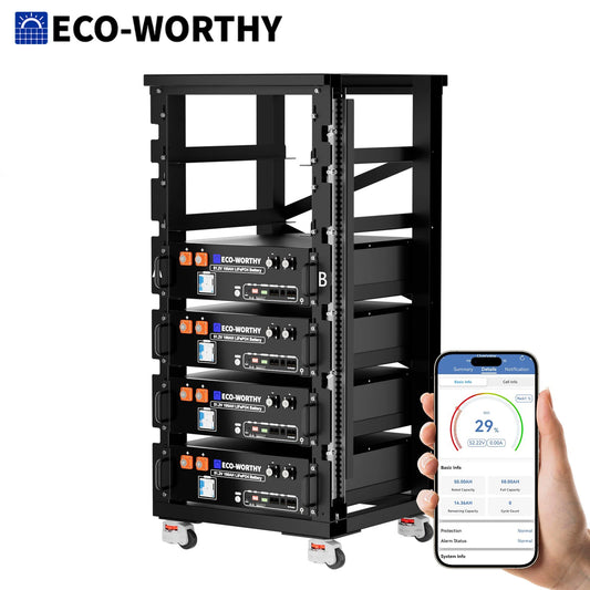 ECO-Worthy 48V 400Ah Server Rack Battery LiFePO4 w/Bluetooth | 4 Pack 20.48kWh Solar Battery Kit for Home Backup | UL1973