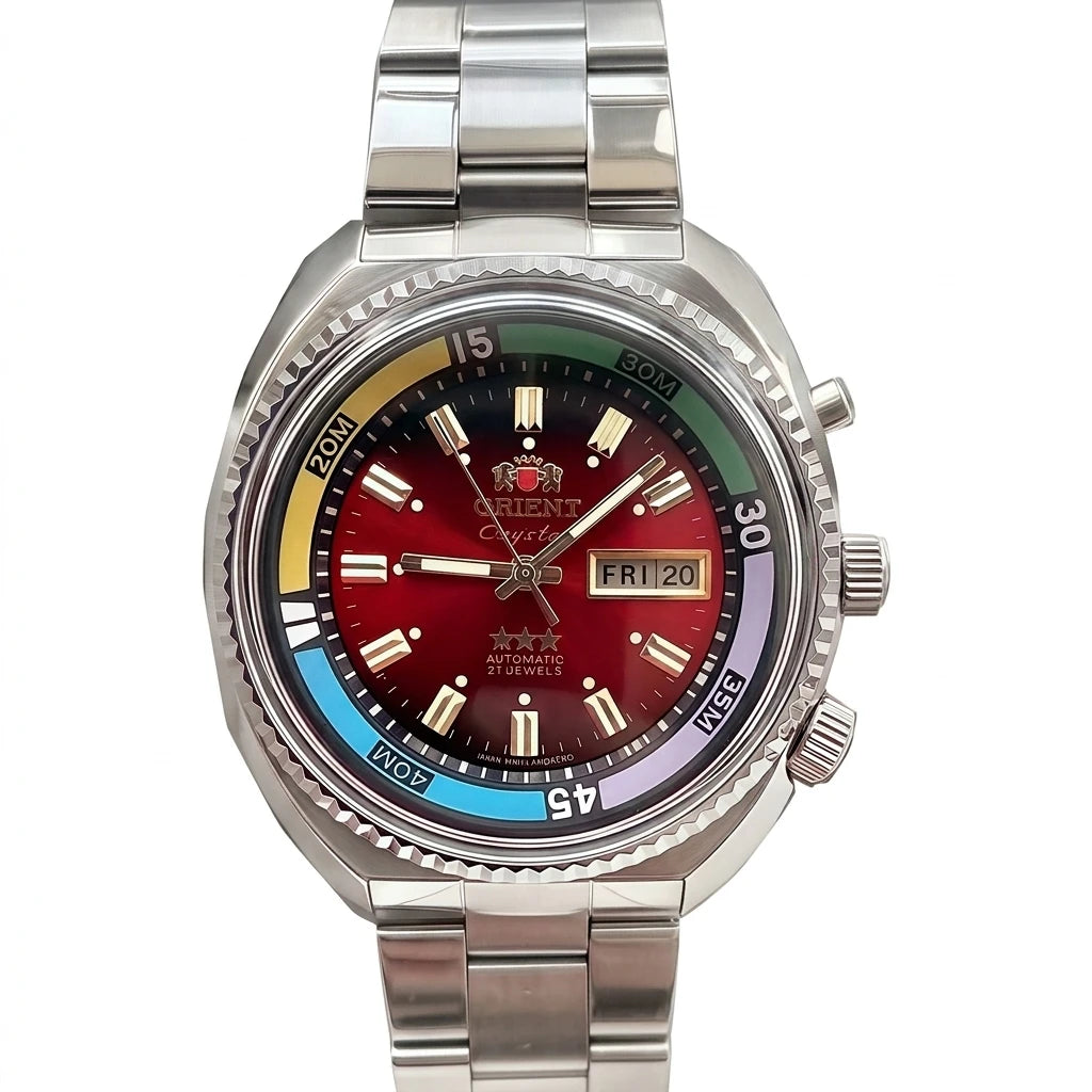 ORIENT Retro World Timer Automatic Watch 21 Jewels Day Date Luminous Stainless Steel Men Mechanical Wristwatch