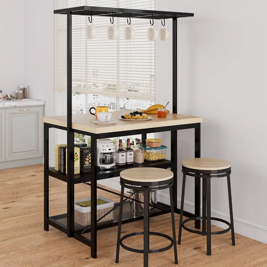 Kitchen Island with Storage Bakers Rack with Power Outlet Microwave Stand Oven Shelf Bar Table