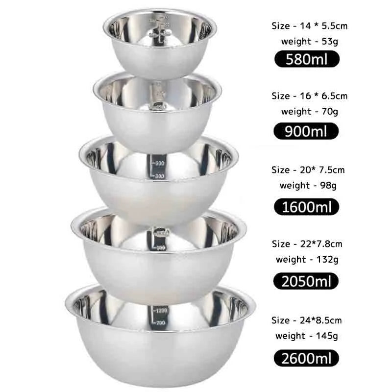 5 Piece Stainless Steel Nesting Mixing Bowls Set Non Slip Whisking Bowls
