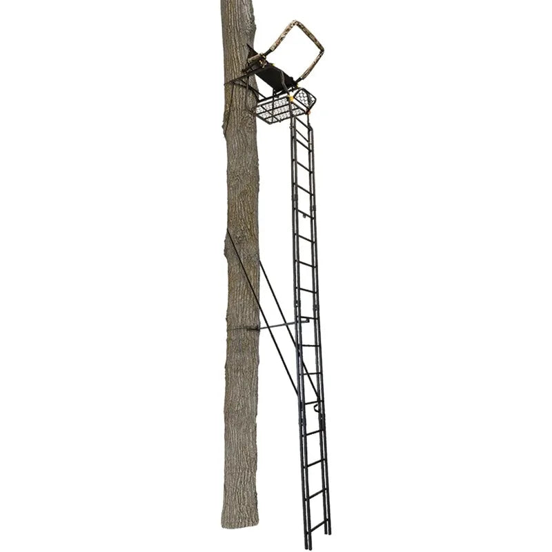 20" Tall Tree Stand, Single Steel Ladder with Adjustable Padded Shooting Rail and Flip-Back Footrest, for Big Game & Hunting