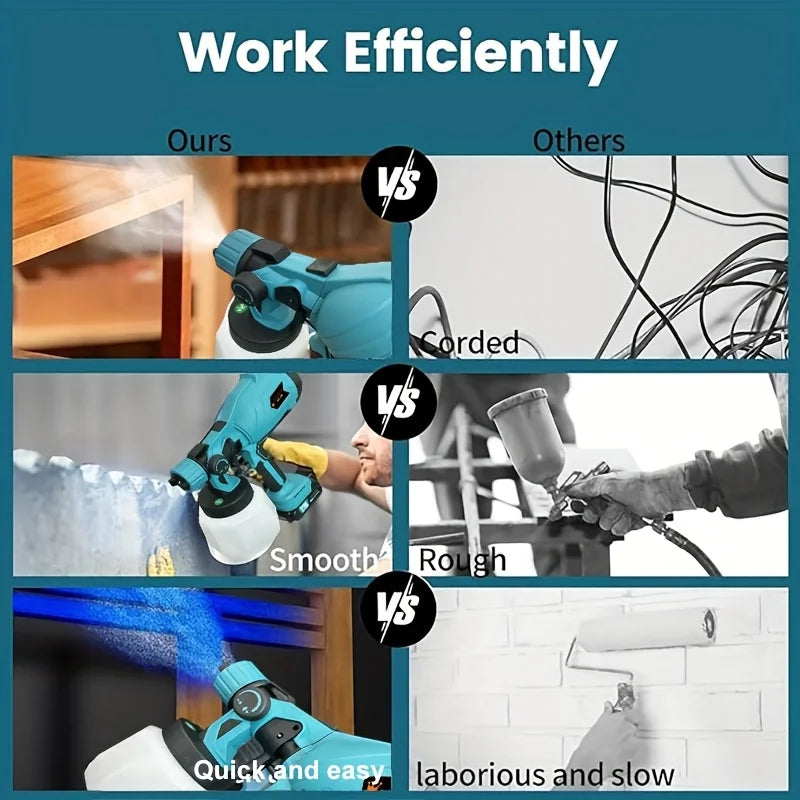 1000ML Cordless Electric Spray Gun Paint Sprayer for Auto Furniture Steel Coating Compatible with 21V Battery