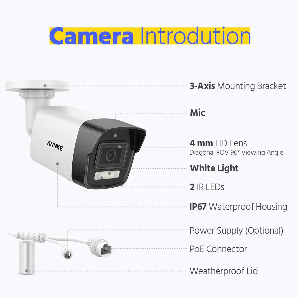 Annke 4K Ultra HD 8MP POE Outdoor Indoor Weatherproof Security Camera Kit with EXIR Night Vision and Email Alerts