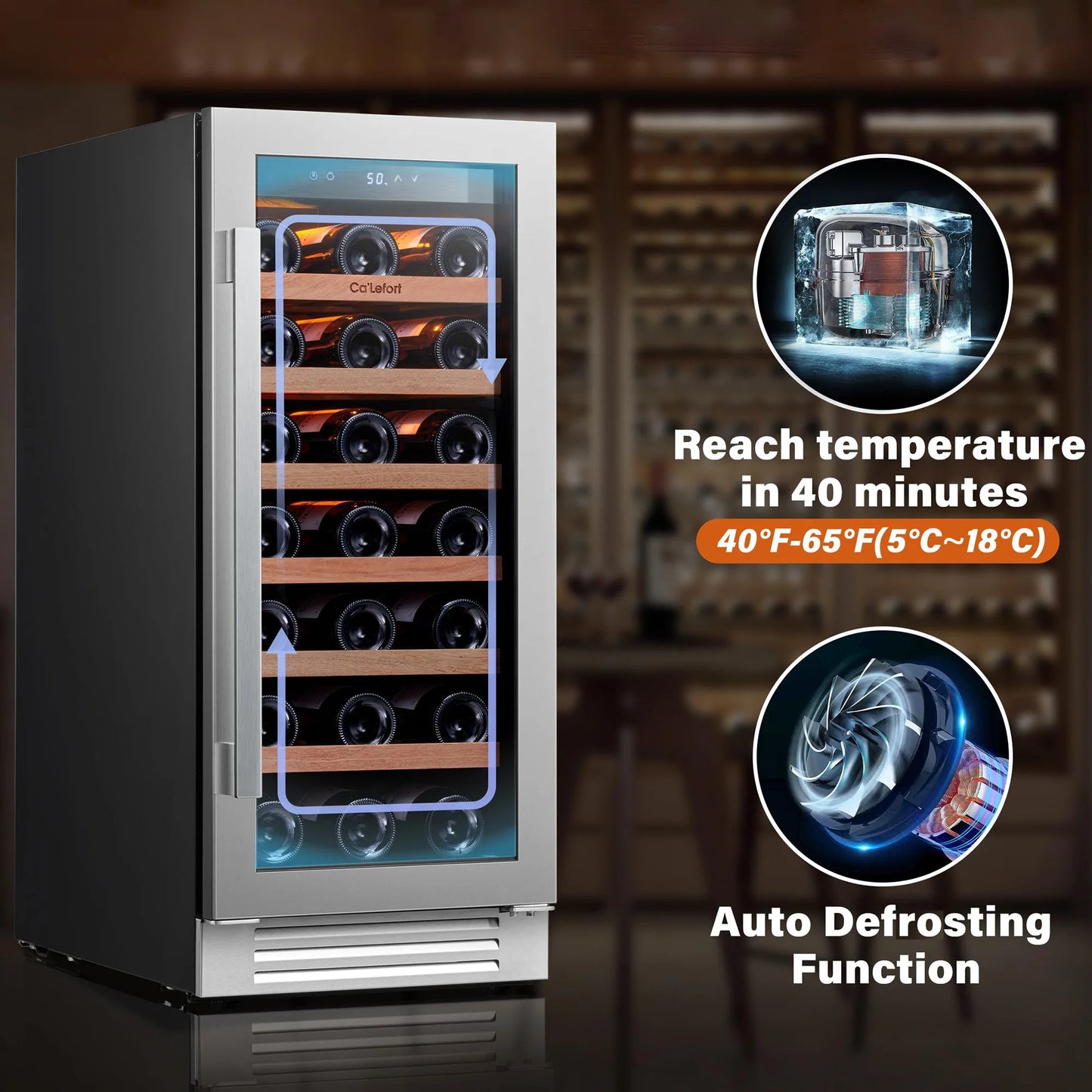 Ca Lefort 85L Compressor Wine Cooler 40 to 65 Degrees Fahrenheit Somm Grade Preservation Triple LED Child Lock Auto Defrost Home Cellar Bar