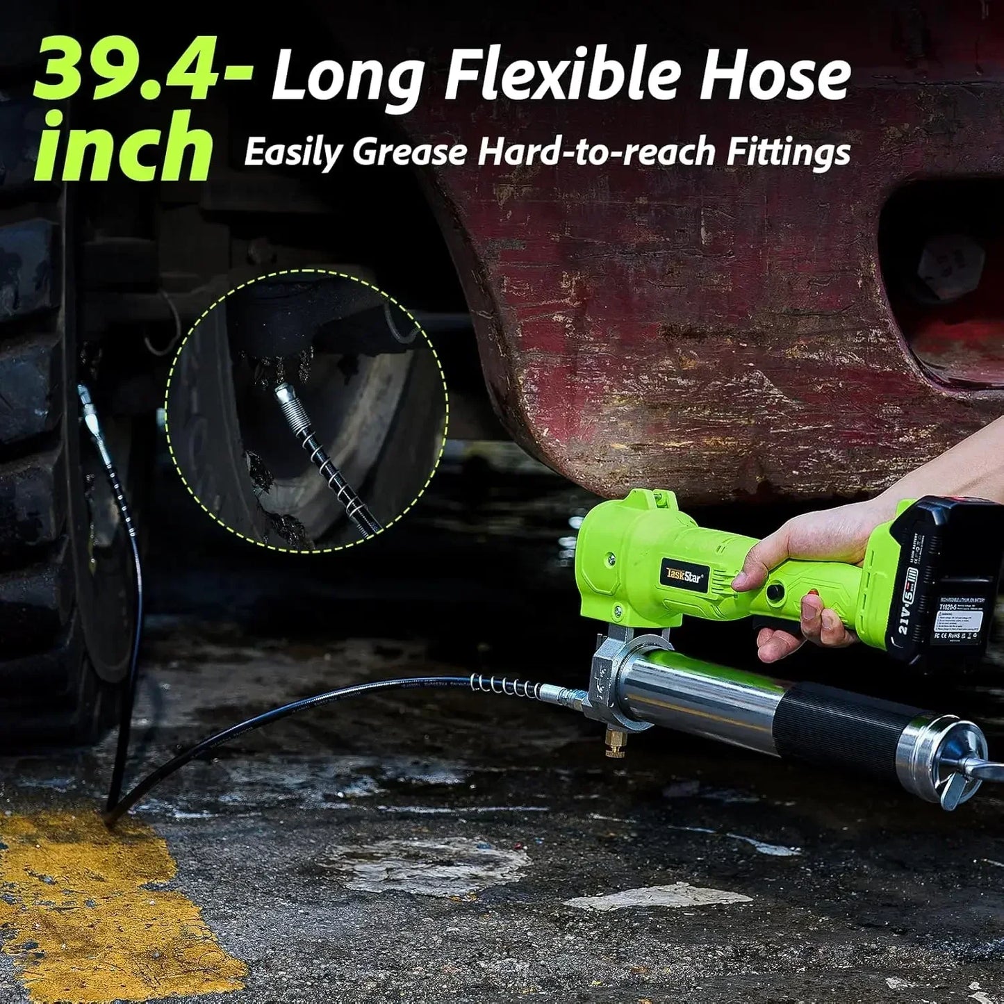 Taskstar 10000PSI Electric Grease Gun Kit 1m Flexible Hose Cordless Electric Oil Injector Fat Machine For Makita 18V Battery Pin