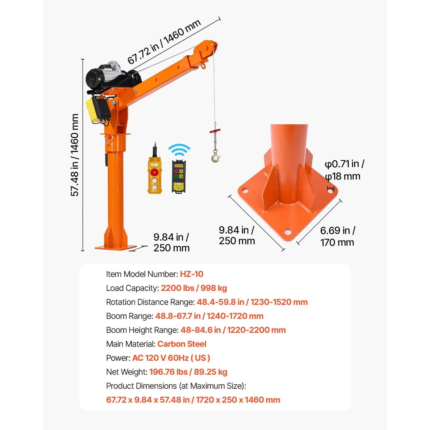 SucceBuy 1100/2200 lbs Electric Truck Crane with Electric Hoist & 360° Rotating Telescopic Boom Foldable Lifting Bed Jib Hoist