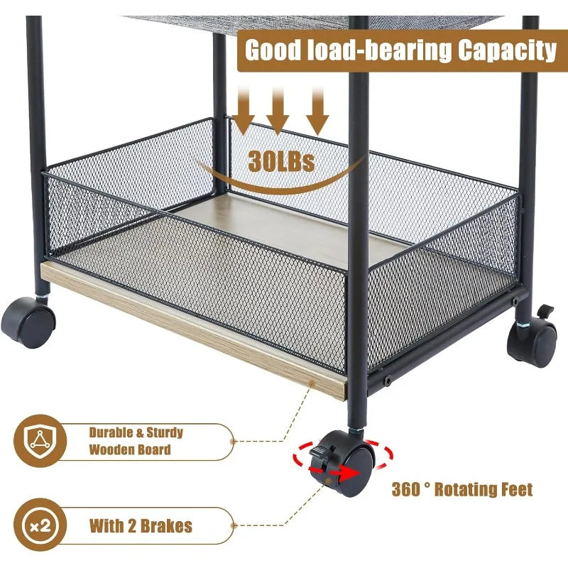 3 Tier Baby Diaper Caddy Organizer Storage Cart with 4 Plus 2 Dividers Mobile Metal Utility Cart with Rolling Wheels for Nursery Essentials