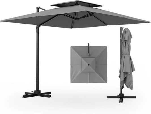 9.5 FT Cantilever Patio Umbrella Outdoor Square Offset Umbrella with 360 Degree Rotation Heavy Duty Hanging Umbrella