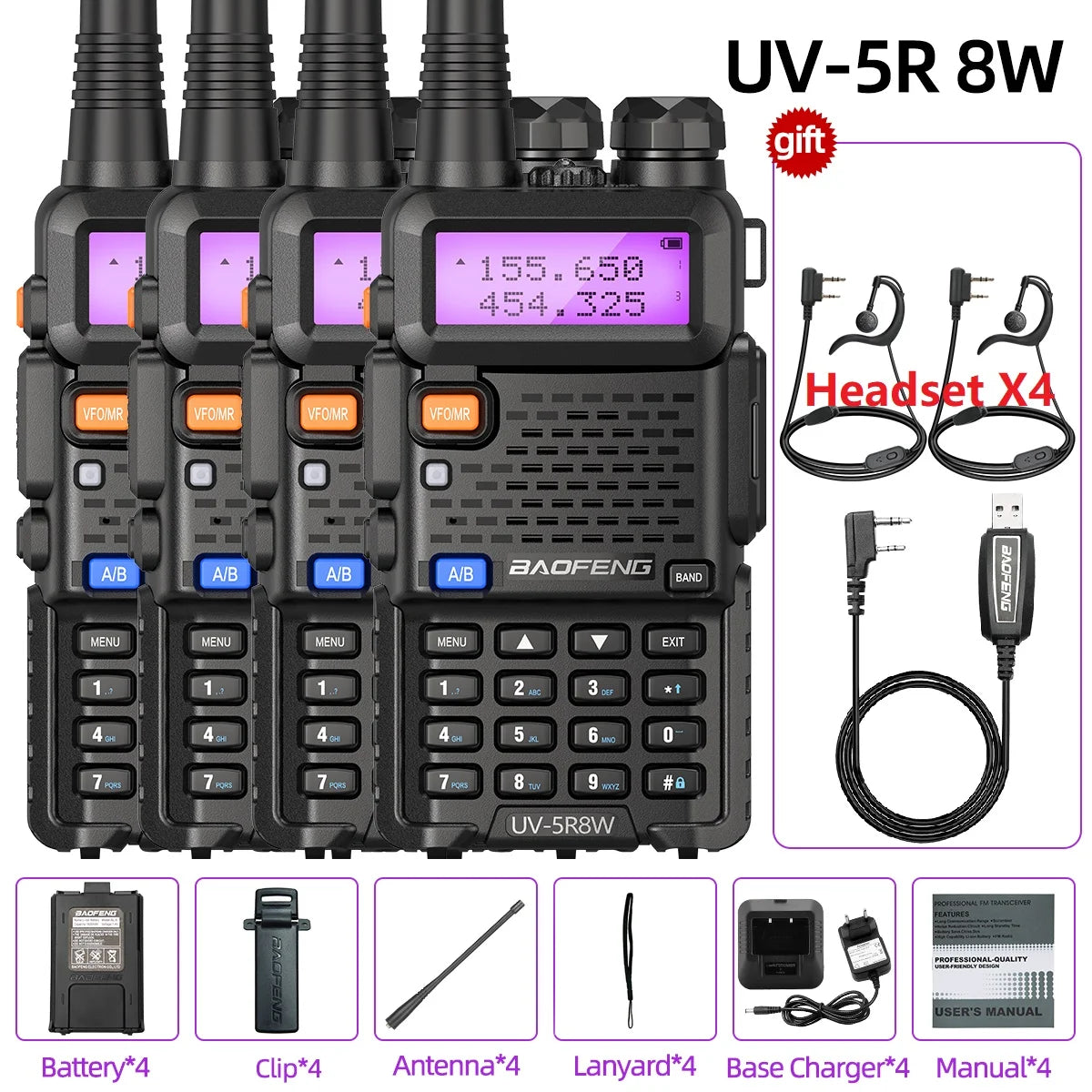 Baofeng UV-5R 8W Dual Band Walkie Talkie 1800mAh Battery