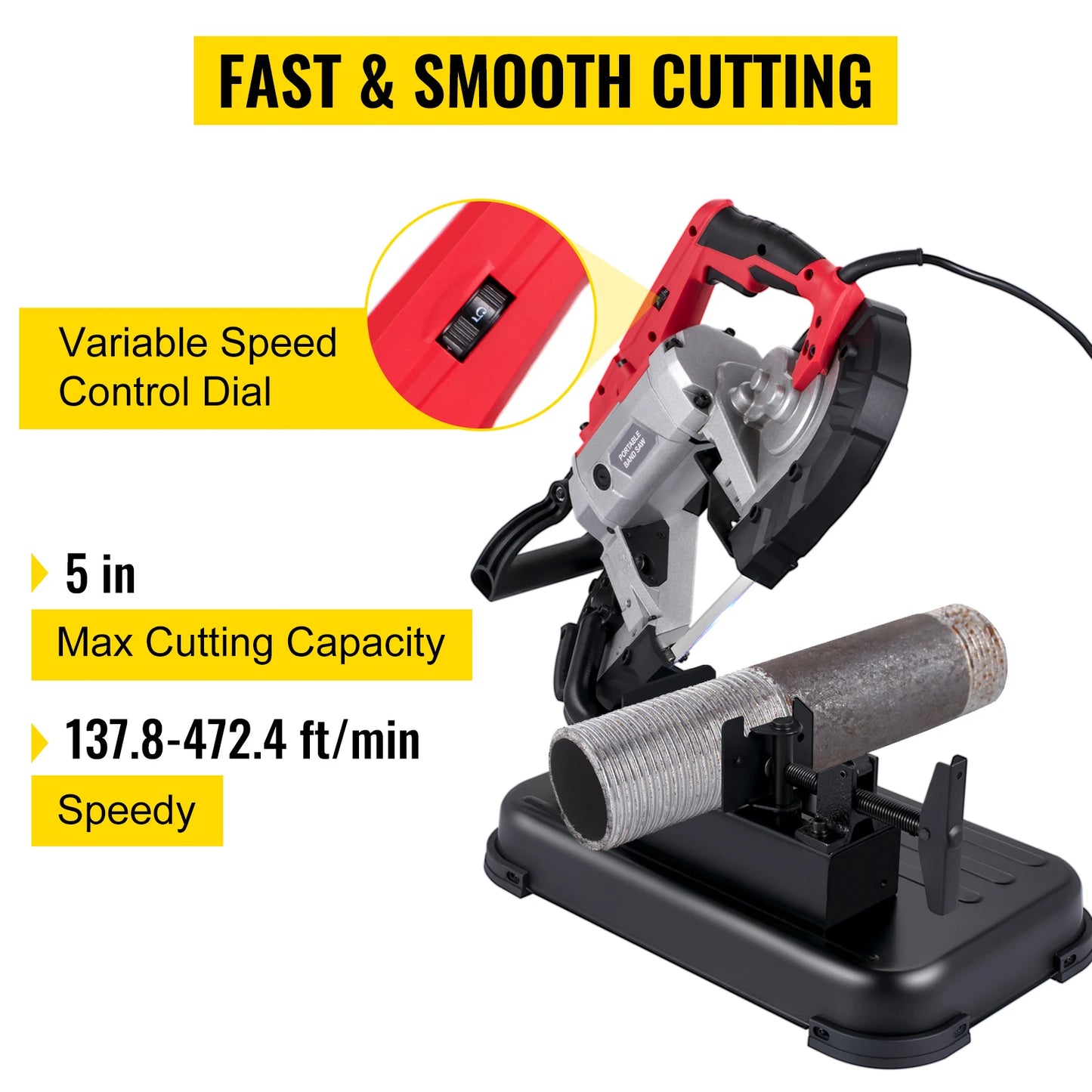 SucceBuy Portable Band Saw 5 Inch Cutting Capacity Cordless 10 Amp Motor