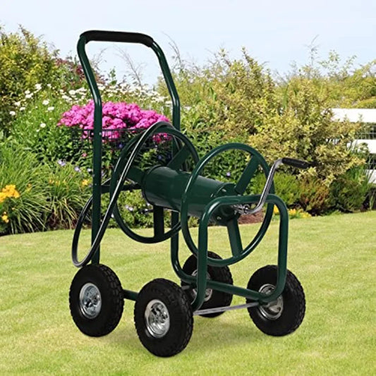Garden Hose Reel Cart With Wheels 300 Feet Heavy Duty Metal Hose Reel