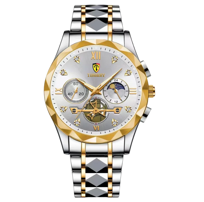 Luxury Quartz Watch for Men Waterproof Sports Leather Chronograph Luminous Design with Box