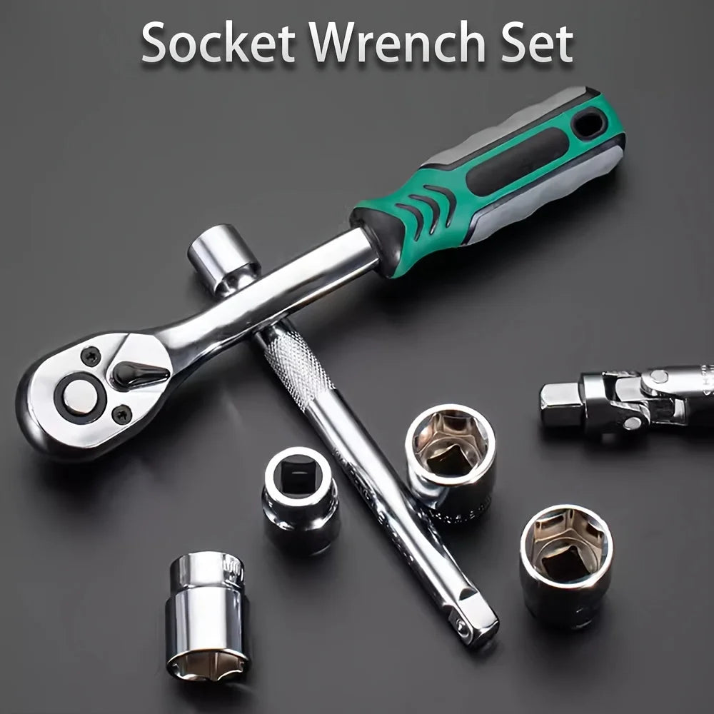 12PCS Ratchet Socket Wrench 3/8 Inch Drive,Metric Sockets Release Ratchet Handle and Extension bar,72/24 teeth Ratchet wrench