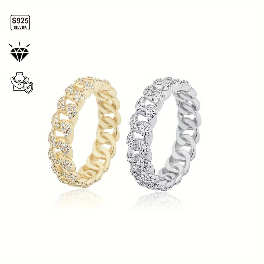 1pc S925 Sterling Silver 2.7CT Moissanite Cuban Ring Hip Hop Men's and Women's Fine Jewelry Gifts