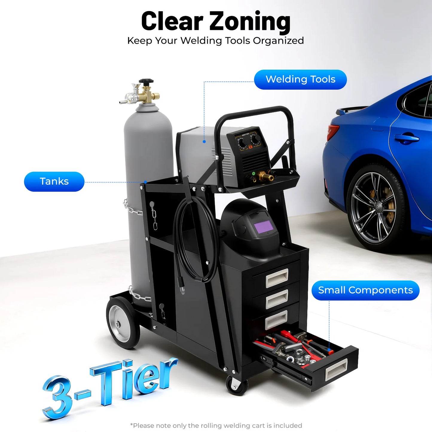 Welding Cart Rolling Welding Car with 4 Drawers Welding Carts 80kg Capacity with Safety Chains for Mig/Tig Welder and Plasma Cut
