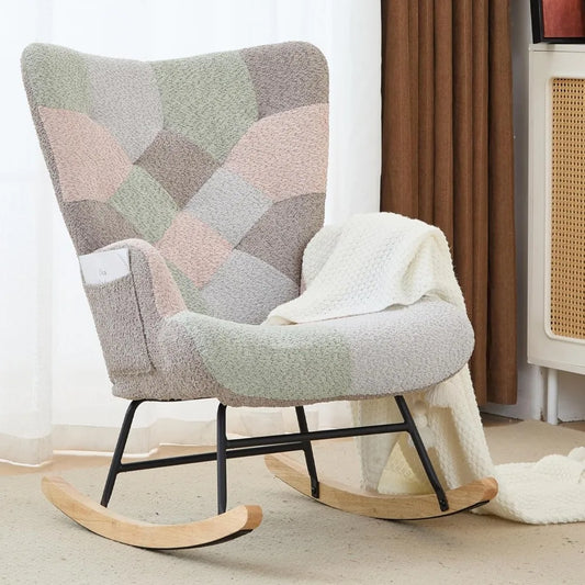 Nursery Rocking Chair Teddy Upholstered Glider Rocker Accent Chair with High Backrest Comfy Side Chair