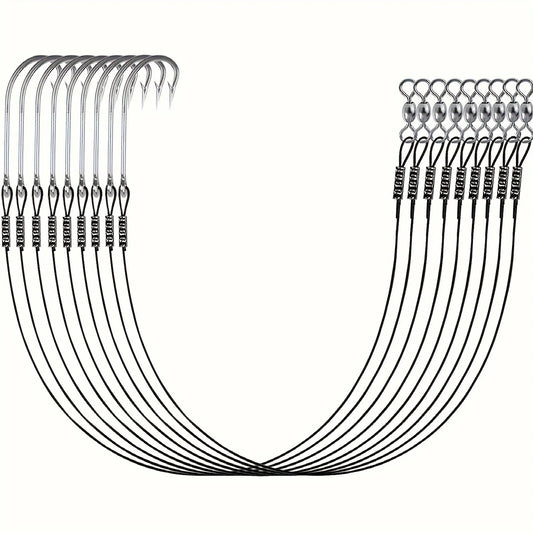 12pcsFishing Hook Rigs,Steel Leaders Long Shank Hook for Surf Fishing,Black Leader Wire O'shaughnessy Forged Hook for Freshwater