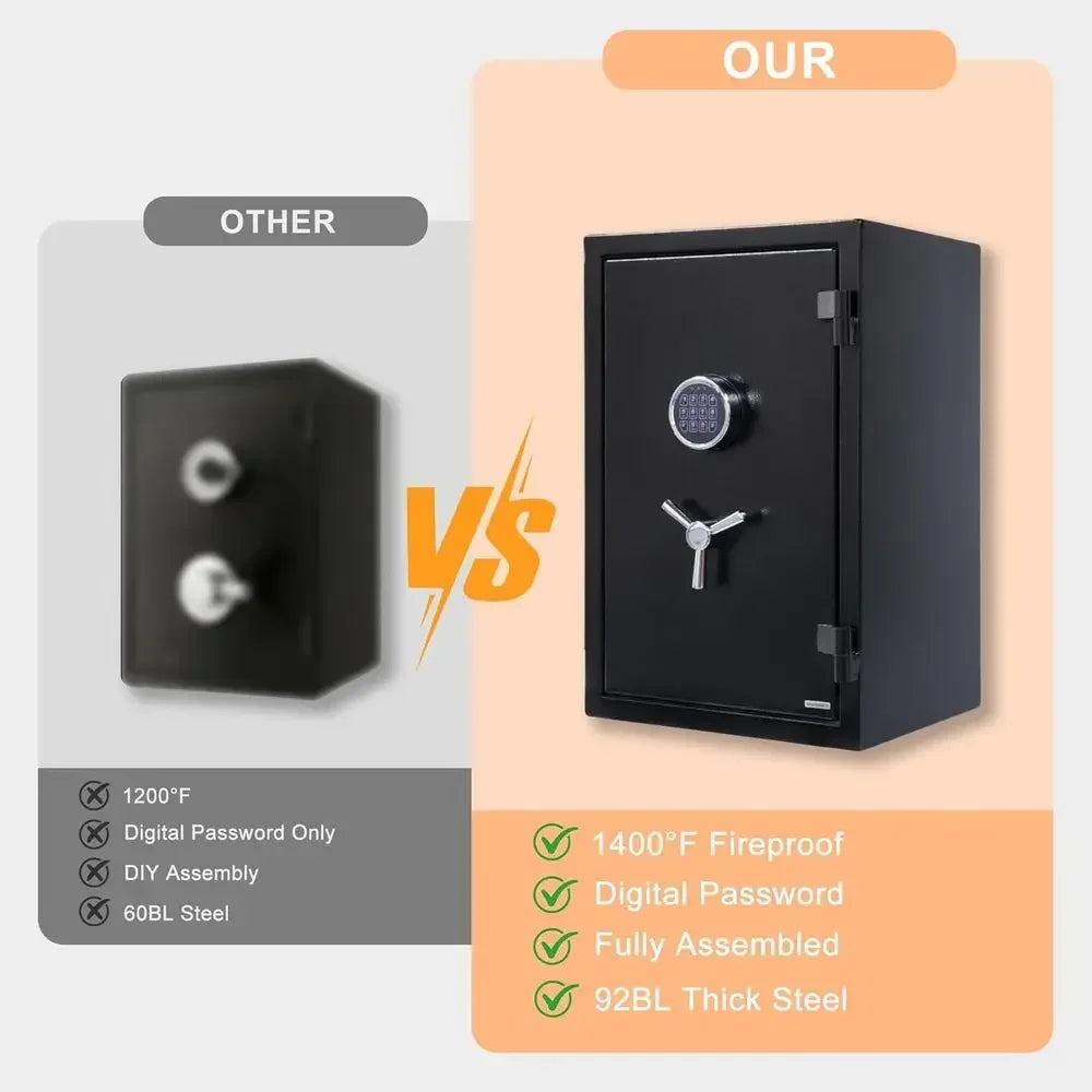 1400°F Fire-Resistant Pistol Safe with Digital Lock, Anti-Theft Alarm, and Storage for Guns, Cash, Documents