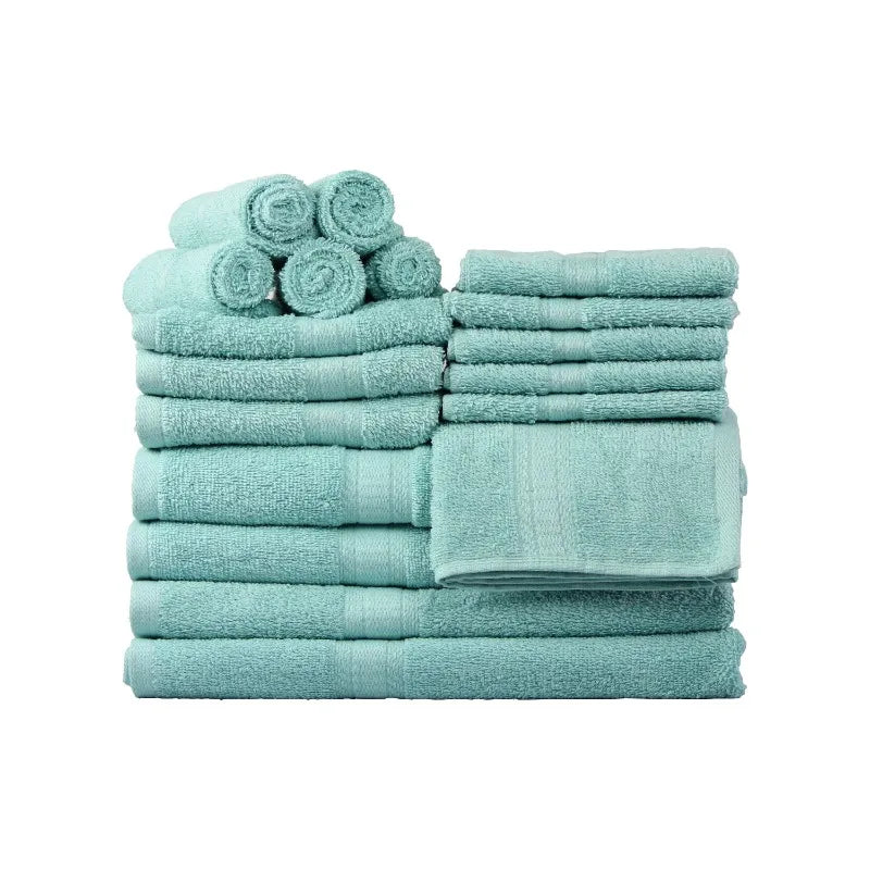 18 Piece 100 Percent Cotton Towel Set with 4 Bath Towels 4 Hand Towels and 10 Face Towels Soft and Super Absorbent