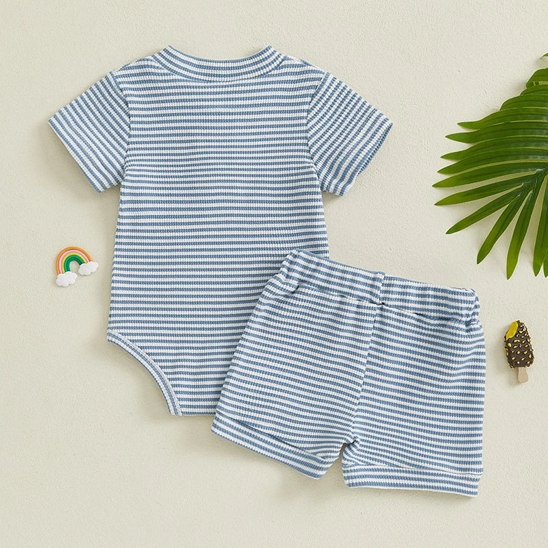 Toddler Boy Striped Shirt And Shorts Set V Neck Elastic