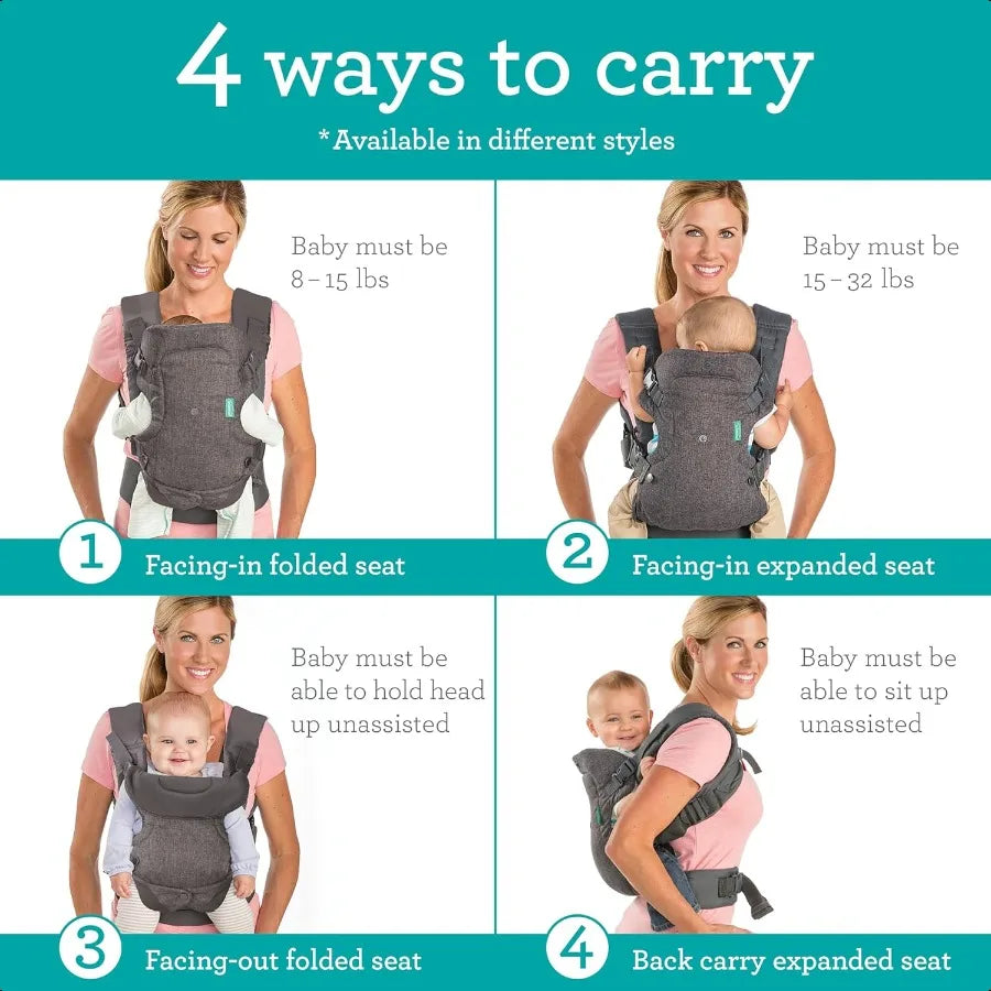 Flip 4in1 Convertible Baby Carrier Crossbody Diaper Bag Adjustable Ergonomic Babywearing Registry Essential Baby Carrier for Newborn