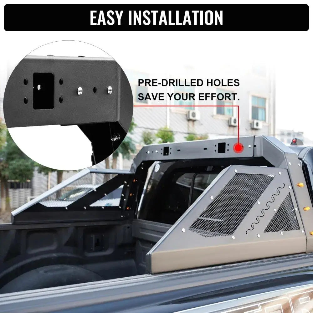 Adjustable Truck Roll Bar Rack with 6 Amber Auxiliary Side Marker Lamps Universal Fit for Pickup Trucks