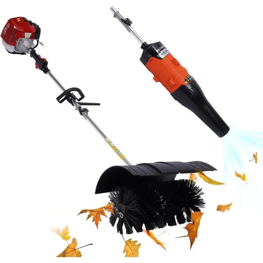 52CC 2 Stroke Gas Powered Backpack Sweeper with Blower 2.3HP Outdoor Handheld Sweeper for Snow and Lawn Care