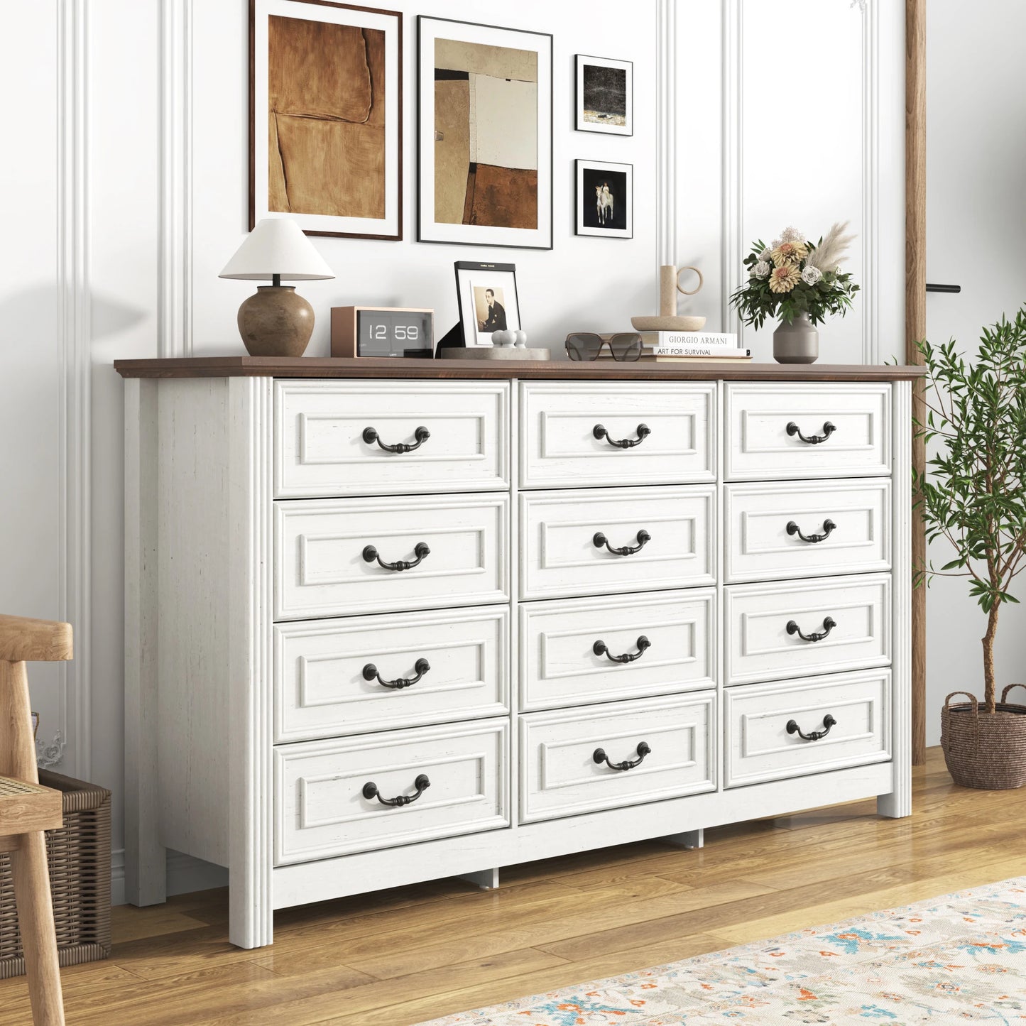 Large Dresser with 12 Drawers Modern Wood Storage Cabinet for Bedroom 63 Inch Clothes Organizer
