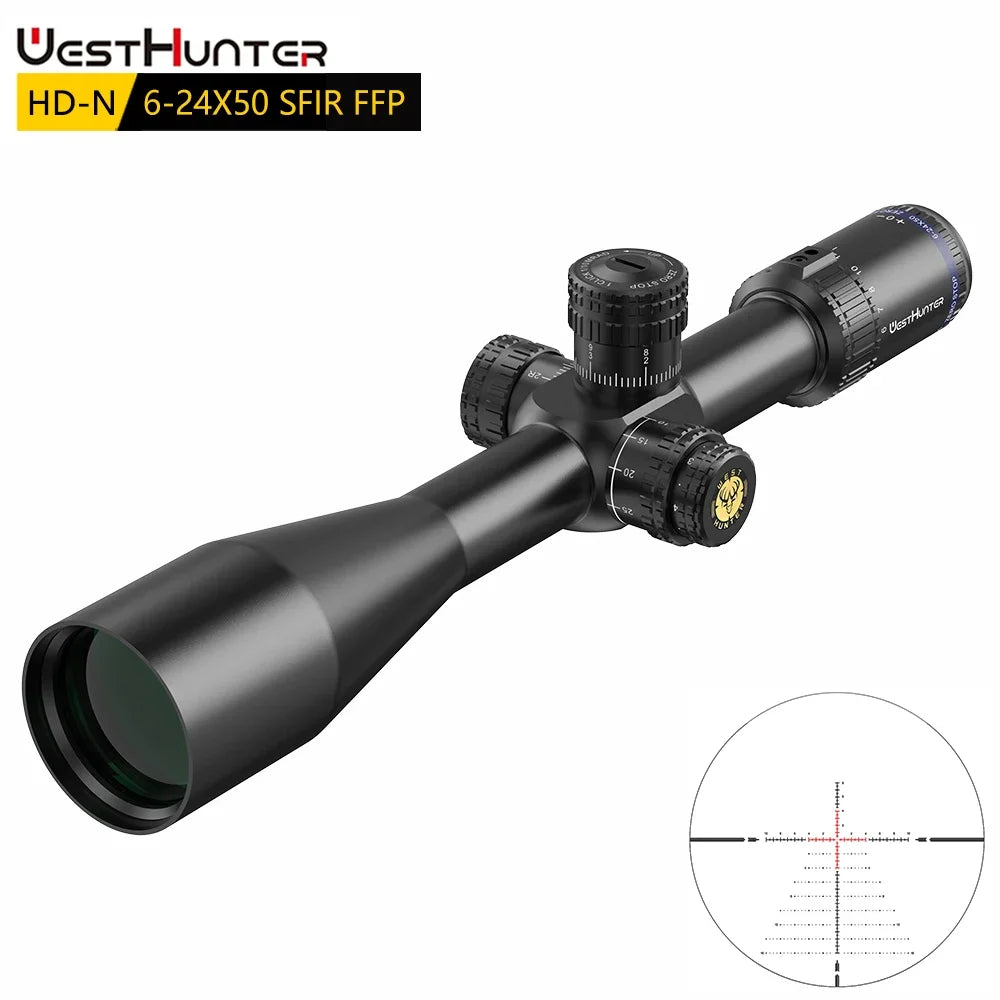 WestHunter HD-N 6-24X50 SFIR FFP Zero Stop Scope First Focal Plane Riflescope 1/10MIL Red Illumination Hunting Optical Sights
