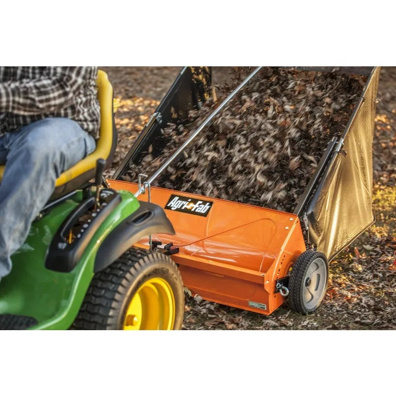 Agri-Fab 44 Inch Tow Behind Lawn Sweeper 25 Cubic Feet Hopper Bag Capacity Adjustable Brush Height