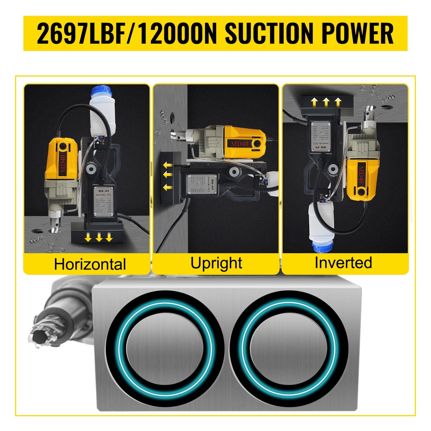 SucceBuy 1100W Magnetic Drill Press 7/12 Bits 40mm Electric Mag Bench Tapping Drilling Rig Machine