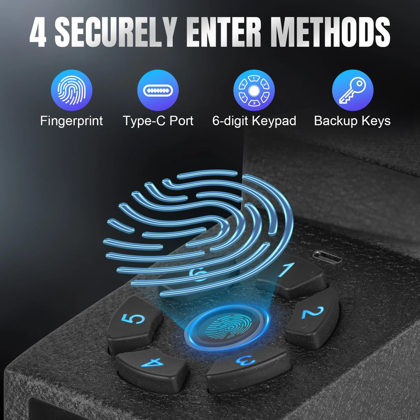 Biometric Bedside Handgun Safe Quick Access Pistol Lock Box for Nightstand Car Fingerprint Pin Code Type C