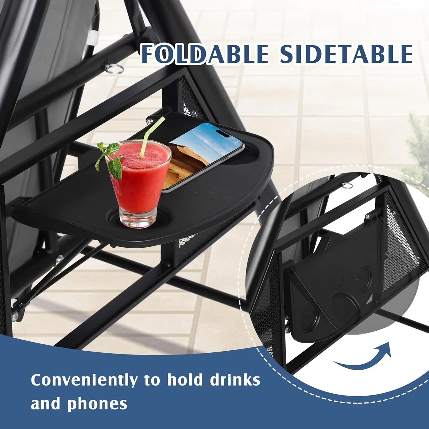 Outdoor Porch Swing With Canopy And Stand 3 Person Patio Convertible 2 In 1 Bed
