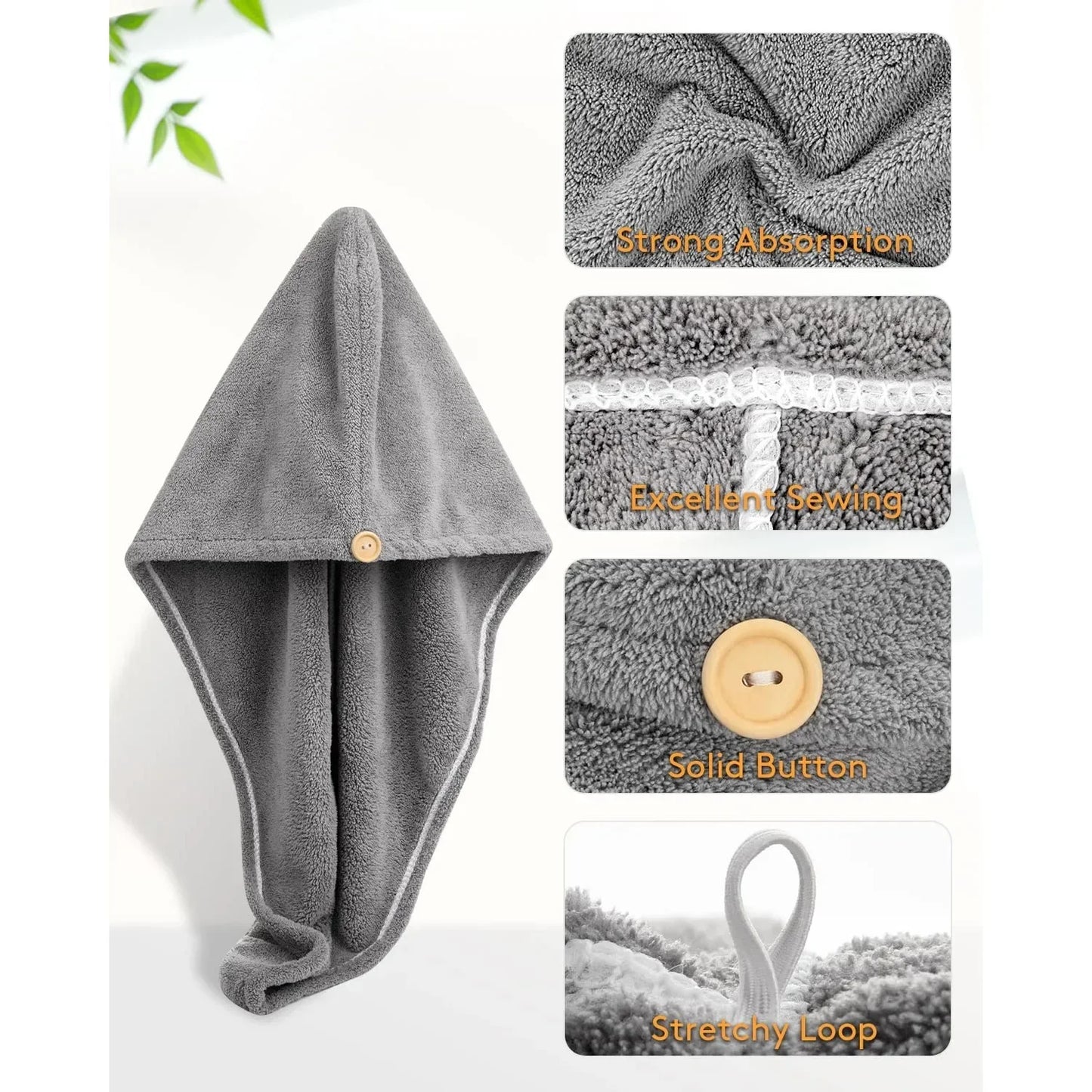 3 Pack Super Absorbent Microfiber Hair Towel with Buckle in Gray Camel and Brown